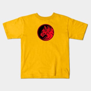 Growling Red and Black Wolf Circle Kids T-Shirt